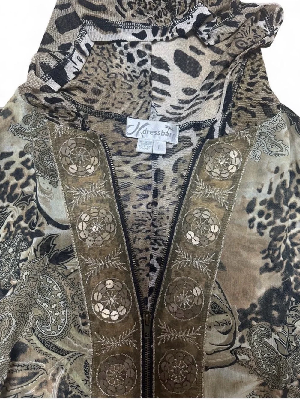 Whimsigoth Leopard Patchwork Zip Hoodie Lace Trim Boho Fairy Grunge Y2K Jacket